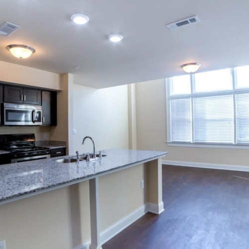 a kitchen with a large island