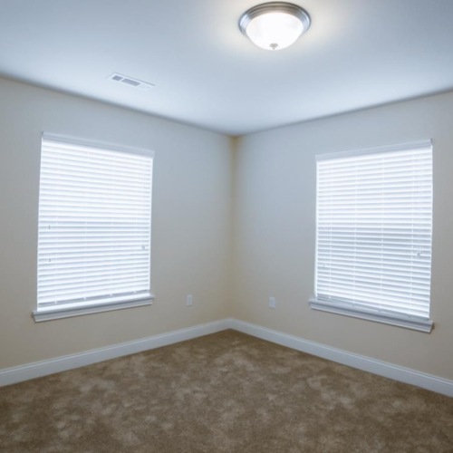 a room with a carpet and a light on the ceiling